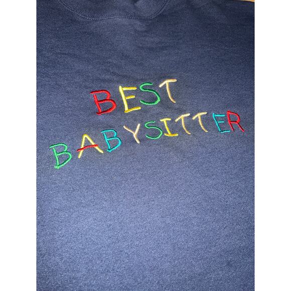 Vintage navy blue crewneck embroidered sweatshirt  "BEST BABYSITTER"  small XXL - Picture 2 of 5